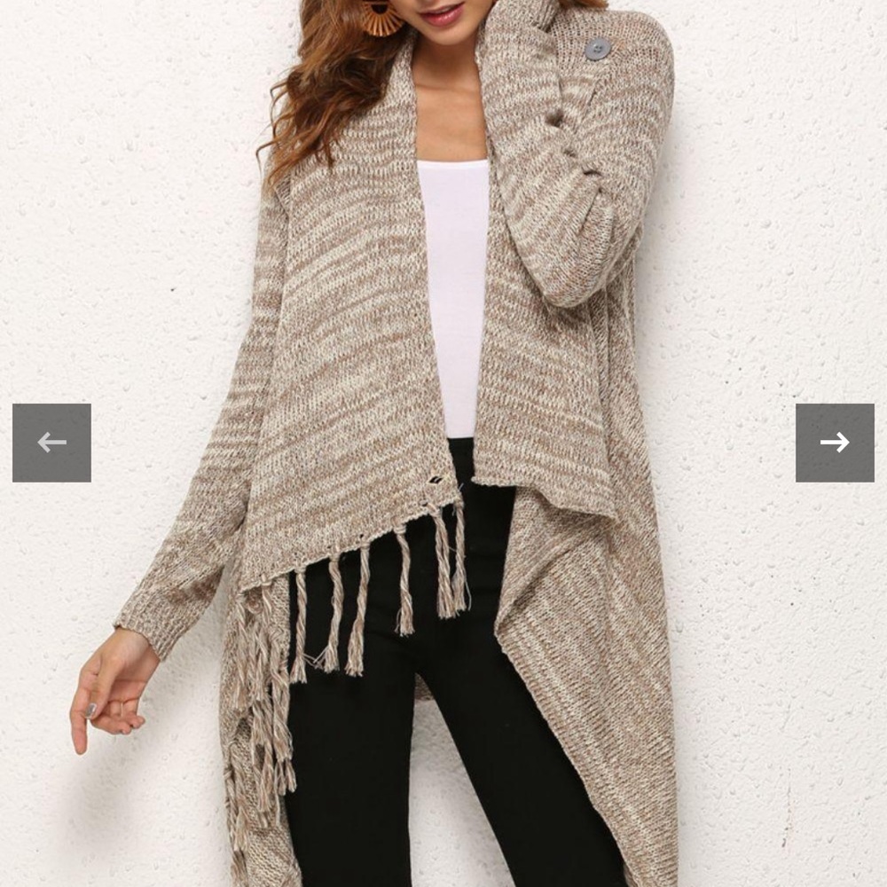 ONE-BUTTON TASSEL TIE ASYMMETRICAL HEM CARDIGAN